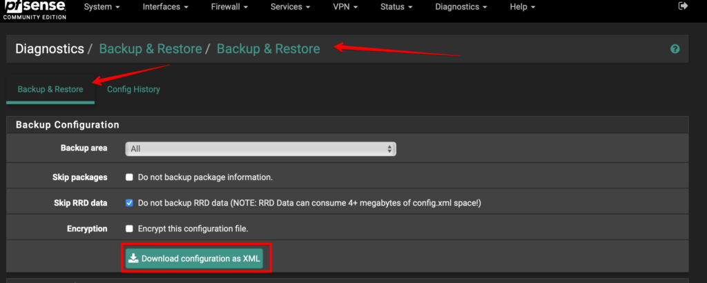 Vikash.nl - Backup & Restore pfSense configuration